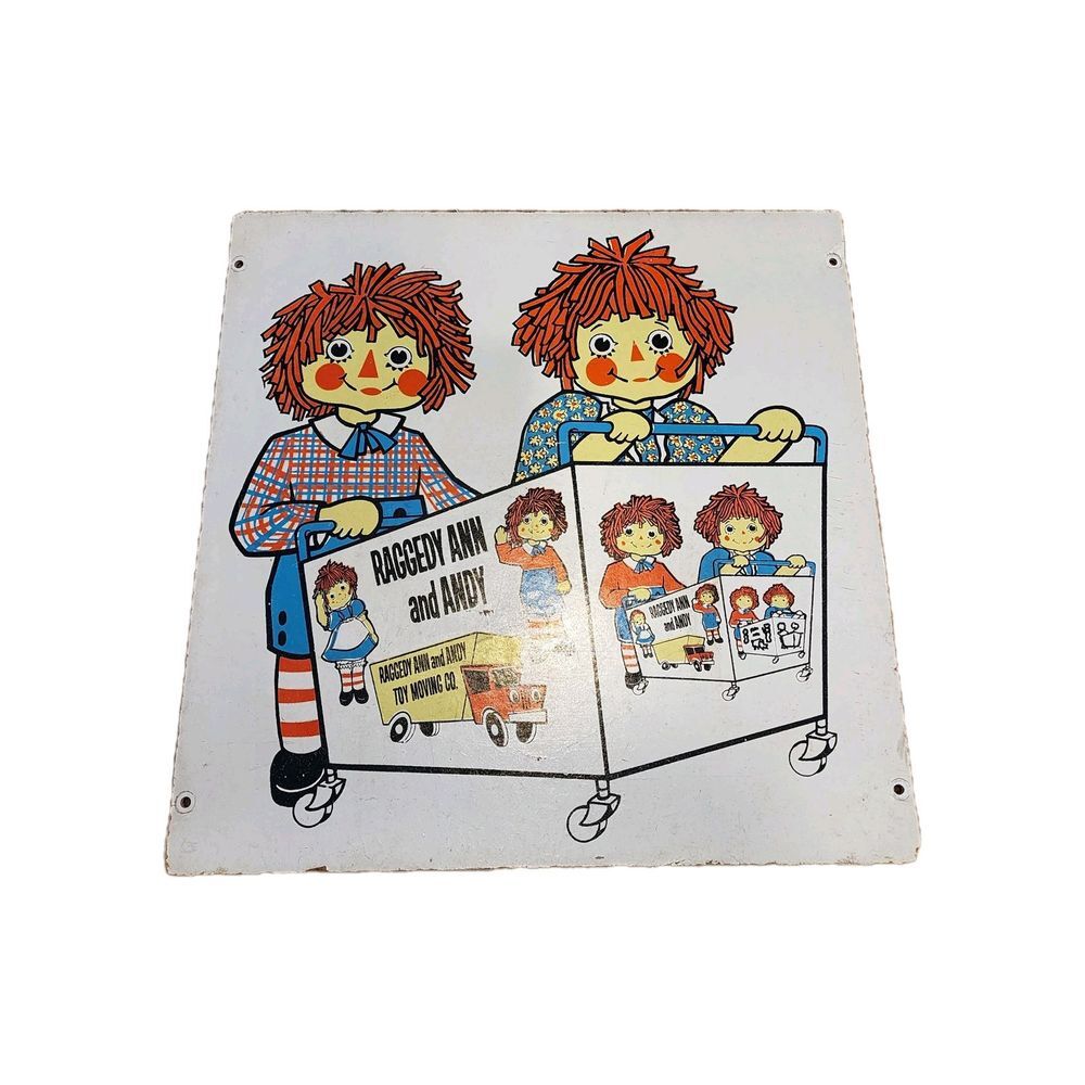 Vintage 1950s Raggedy Ann &‎ Andy Toy Moving Co Bobbs Merrill Sign 16X 15 5/8